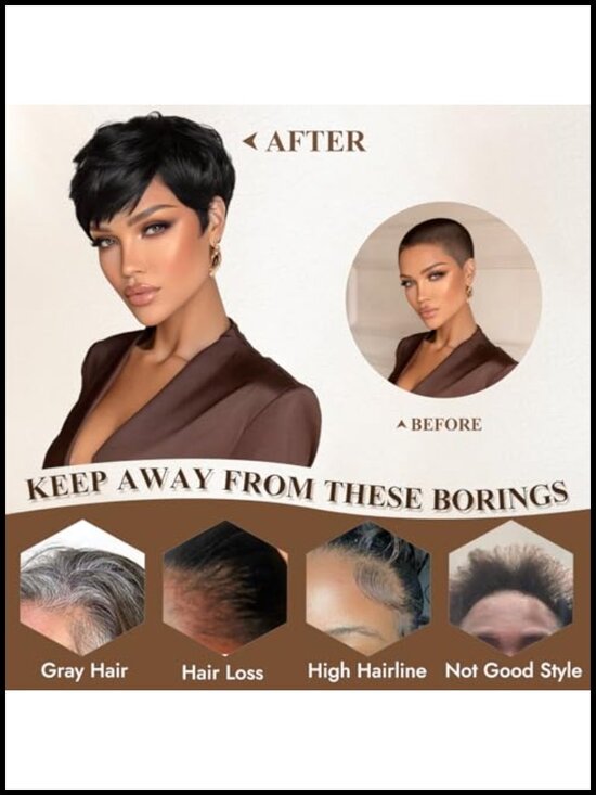 Pixie Cut Human Hair Wig for Women, Full Head, Tangle Free, Short Layered with main image 4